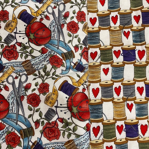 2.7 YD Hi-Fashion Fabric Sewing Spool Thread Heart Rose Measuring Tape Pin Quilt - Picture 1 of 9